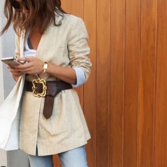 Zara rustic striped coat pinstripe belted blazer Bloggers favorite sz XS - Picture 5 of 11